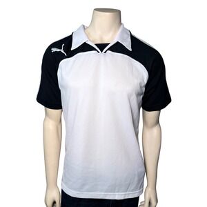 Puma Soccer Jersey Mens Medium White Black Excellent Colorblock Polo Shirt‎
